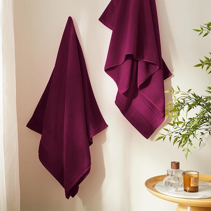 COZYART Burgundy 6 Pcs Bath Towel Set 100% Zero Twist Turkish Cotton 650GSM | Ring Spun, Fluffy, Ultra Soft, Fast Drying, Absorbent for Daily Bath Use