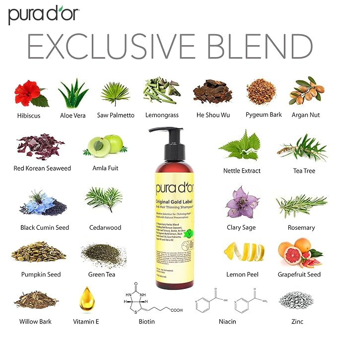 PURA D'OR Anti-Thinning Biotin Shampoo & Hair Regrowth Conditioner, CLINICALLY TESTED Effective Results, Thickening Herbal Blend For Women & Men, Original Gold Label Set, Natural Earthy Scent, 8oz x2