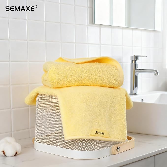 SEMAXE 4-Pack Yellow Cotton Hand Towels for Bathroom with Hanging Loops | Sink-side towels for drying hands and face, ideal for bathrooms, guest baths, powder rooms, OEKO-TEX certified, easy care