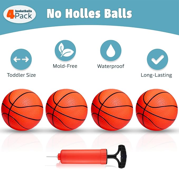MARPPY Bath Toys - Bathtub Basketball Hoop for Toddlers Kids with 4 Mold-Free Balls & Strong Suction Cup Basketball Hoop | Shower Toys and Fun Toddler Bathtub Toys for Boys or Girls