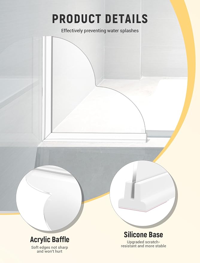 EVOULTES 2 Pack Large Shower Splash Guard Kit, Upgrade 9.25 x 9.25 Bathtub Shower Water Splash Guards, Self-Adhesive Shower Guards to Keep Water in Shower, Shower Water Blocker from Splashing Out