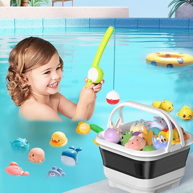 Anivia Foldable-Bath-Toy-Storage-Organizer, Bath Toy Holder with Removable Base, Quick-Drain-Drying Bathtub Toy Storage/Basket, Stand Up Bathroom Shower Toys Holder for Kids - Black
