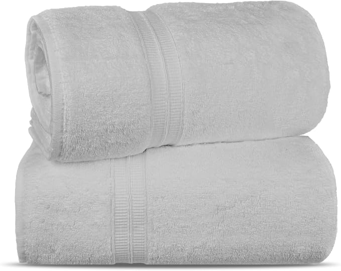 Towel Bazaar Soft & Absorbent Premium Cotton Turkish Towels (White, 2-Piece Bath Sheets)
