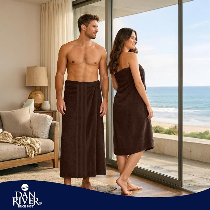DAN RIVER 2 Pack Bath Sheets Extra Large 35x70, Large Bath Towels for Adults, XL Oversized Heavy Duty Towel Set, 600 GSM 100% Ring Spun Cotton, Soft Quick Dry, Brown