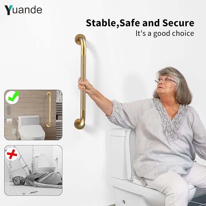 4 Pack 24 Inch Shower Grab Bar, YuanDe Gold Bathroom Grab Bar Handle w/Anti-Slip Knurled Grip, Stainless Steel Bath Balance Bar, 1.25" Diameter Safety Hand Rail Support,Handicap Injury Elderly Senior
