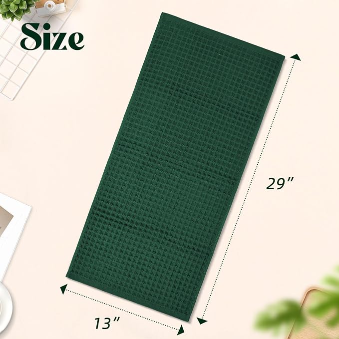 Jacquotha Waffle Hand Towels Set of 5 (Hunter-Green) – Cotton, Quick Dry, Lint Free, 13” x 29”, Bathroom Decor & Kitchen Towels