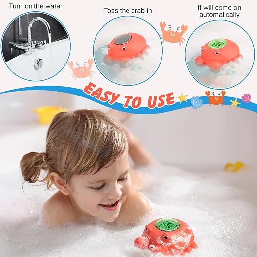 Floating Crab Baby Bath Thermometer – Rechargeable Digital Pool & Bathtub Thermometer, Baby Shower Gifts, IPX8 Waterproof, Fahrenheit Display for Swimming Pools, Spas & Hot Tubs by BGYTWEYTD