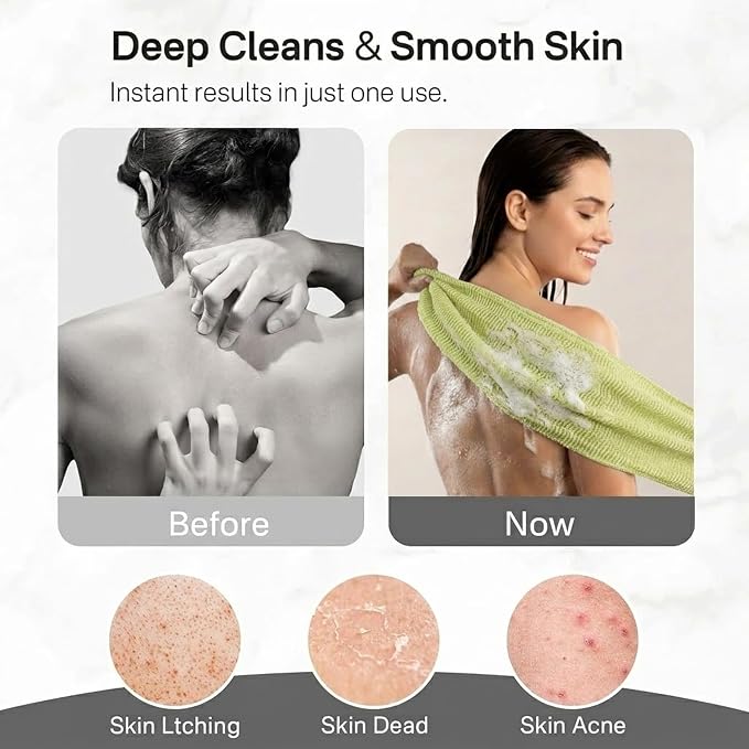 3 PCS Exfoliating Washcloth Towels - Exfoliating Body Scrubber Exfoliator, Back Scrubber for Shower Bath Use, Japanese & Korean Scrub Wash Cloths, Loofah Lufa Sponge Washer for Women Men