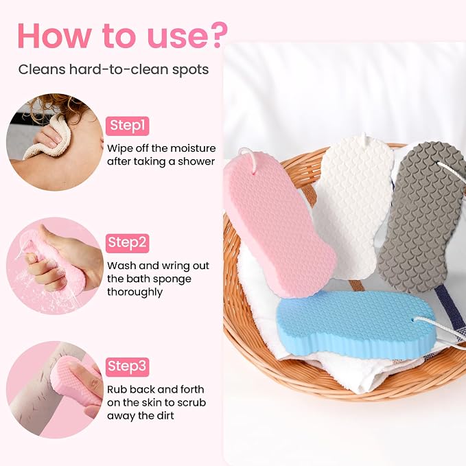 4 PCS Magic Exfoliating Bath Sponge,3D Super Soft Exfoliating Body Scrubber, Skin Friendly & Reusable,Remover Dead Skin for All Skin Types,for Men Women