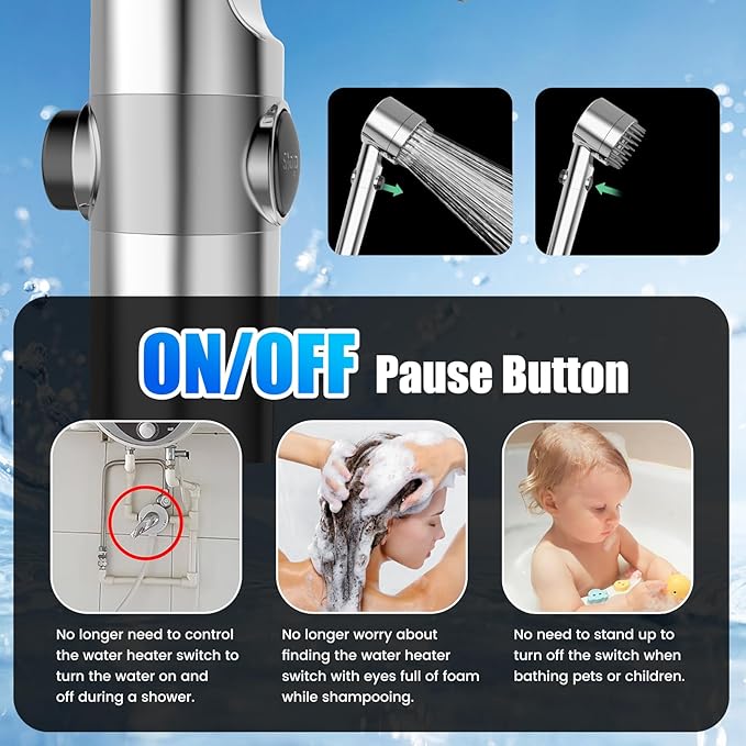 PWERAN Filtered Shower Head with Handheld, 2-PCS Filters High Pressure Shower Head with 3+1 Spray Modes for Hard Water Remove Chlorine, Detachable Showerhead with ON/OFF Switch for Pet Bath (Chrome)