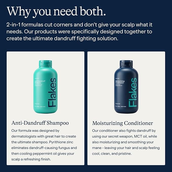 Flakes Anti Dandruff Shampoo and Conditioner Set | Dry, Flaky, & Itchy Scalp Shampoo | Sulfate & Paraben Free for Healthy Hair | Hydrating Shampoo and Moisturizing Conditioner for Scalp Care | 9 fl oz