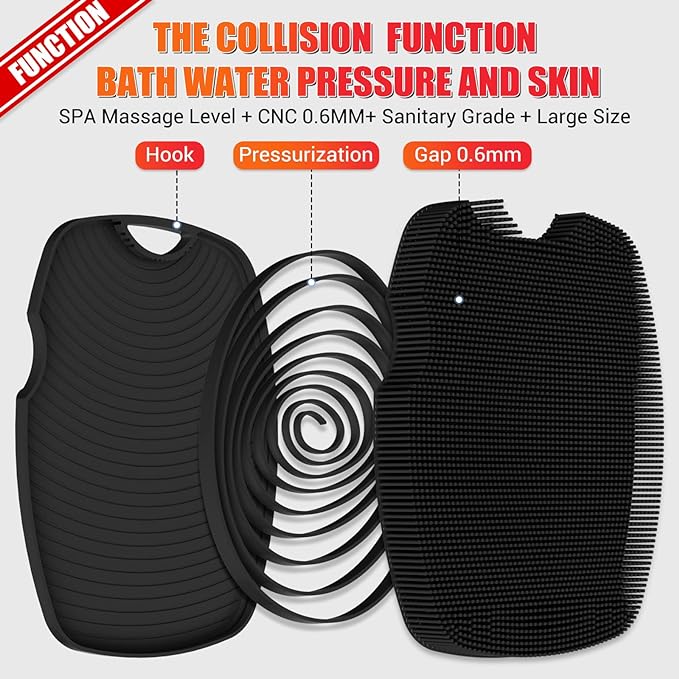 Canroom Silicone Body Scrubber - Zinc Infused-Highly Elastic Bristles Exfoliating Body Scrubber for Shower Body,Cellulite Reduction,Blood Circulation- Black