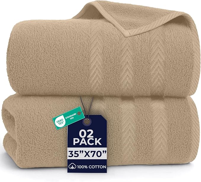 DAN RIVER 2 Pack Luxury Bath Sheets 35x70, 600 GSM, Soft & Quick Dry 100% Ring Spun Cotton Towels Ideal for Hotels, Spas, Gyms & Salons Extra Large, Tan