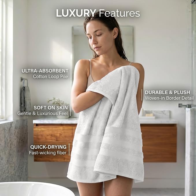 RIVERSIDE Pack of 2 Extra Large Bath Sheets 35 x 70 Inches, 100% Ring Spun Cotton, Hotel Quality, Oversized Bath Towels, Super Soft, Highly Absorbent & Quicker to Dry, White Bath Towels