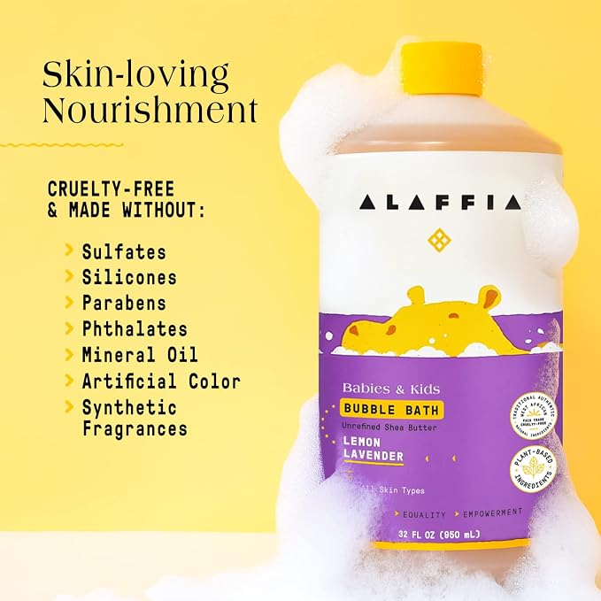 Alaffia Bubble Bath for Babies & Kids, Lemon Lavender 2-Pack – Long-Lasting, Moisture-Rich Bubbles with Shea Butter, 32 Fl Oz Ea