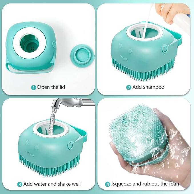 Gentle Pet Bath Brush with Shampoo Dispenser – Soft Silicone Dog & Cat Grooming Scrubber, Massage & Deep Clean for All Fur Types