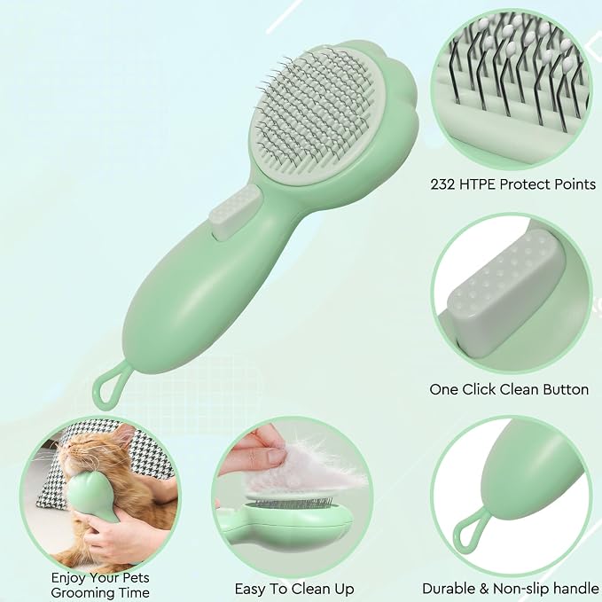 Cat Grooming Glove Brush,Self-Cleaning Slicker Pet Brush for Short and Long Haired Pets,Dog Bath Brush for Shedding and Grooming,Removes Loose Hair and Tangles,Promote Circulation