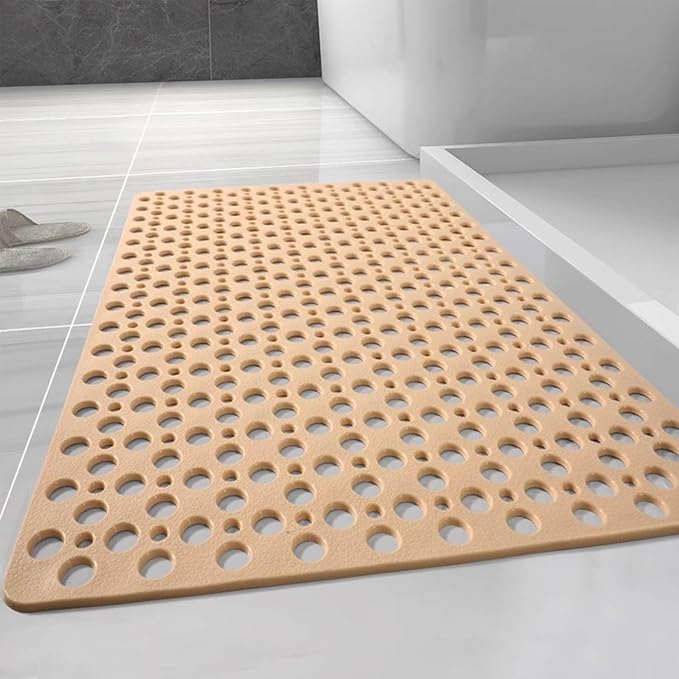 Casa and Beyond Shower Mat, Secure Shower Mat-Non-Slip, Washable Non-Slip Bathtub Mats, with Suction Cups and Drain Holes, Soft Textured Design, Easy to Clean for Bathroom (Beige, 29.5" x 17")