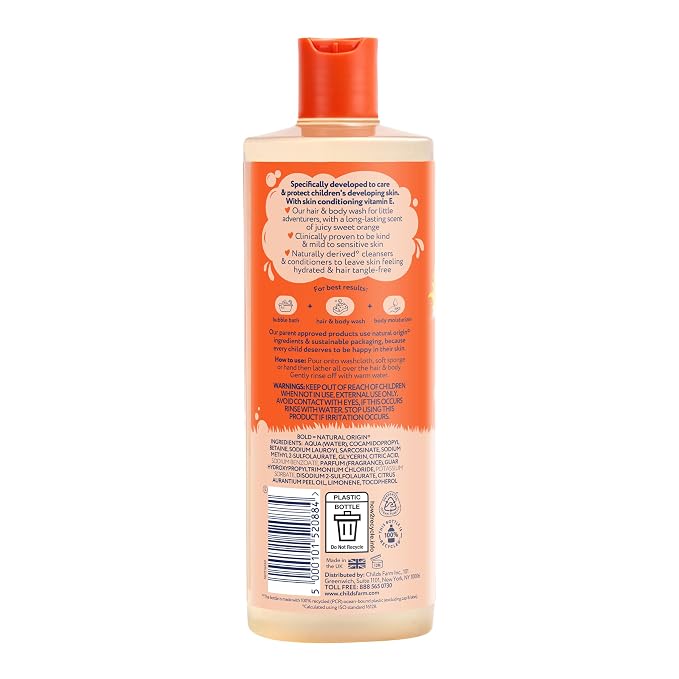 Childs Farm, Kids Hair & Body Wash for Dry, Sensitive Skin, Organic Sweet Orange, Gently Cleanses, Vegan, Cruelty-Free, 16.9 fl oz