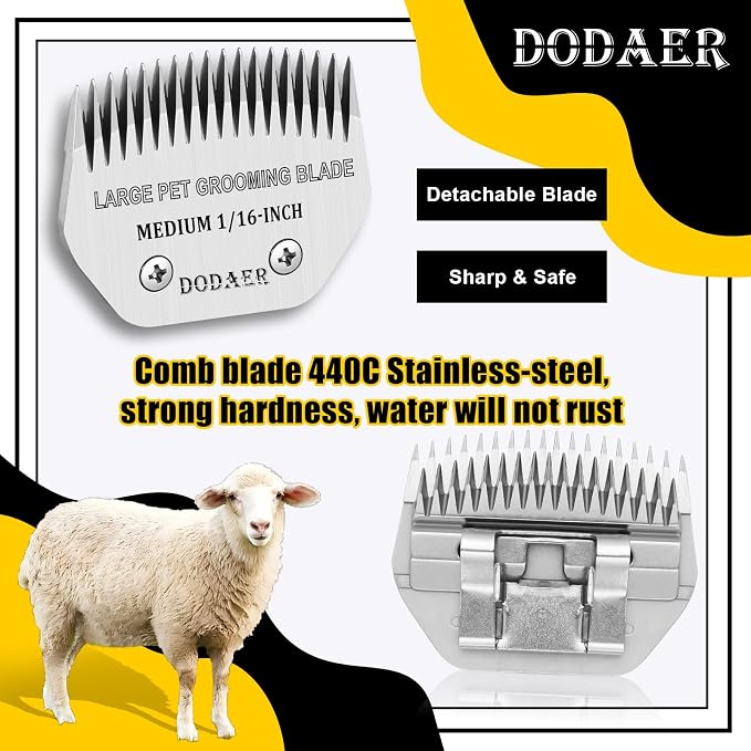 Dog Grooming Blade,Compatible with Andis Medium Blending,Oster A5,Wahl KM10 | Steel Medium Blade,1/16-Inch Cut Length for Large dog,horses,sheep（64330）