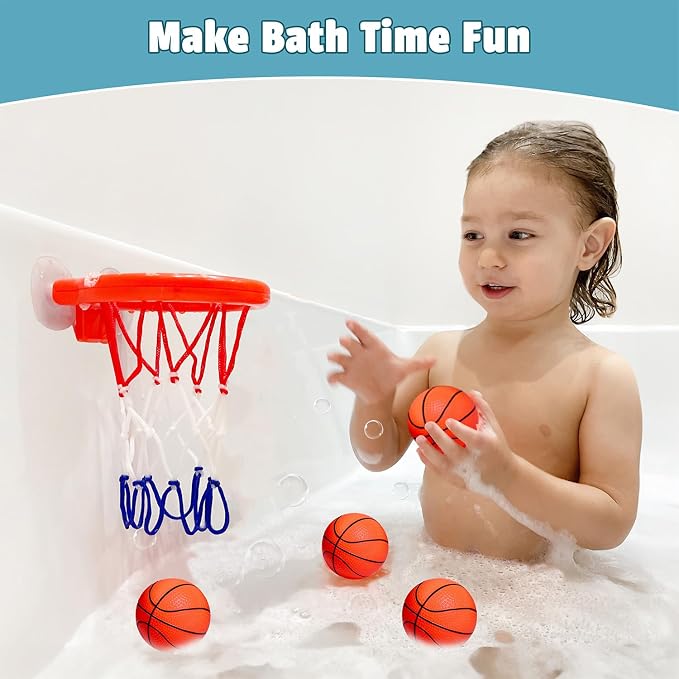 MARPPY Bath Toys - Bathtub Basketball Hoop for Toddlers Kids with 4 Mold-Free Balls & Strong Suction Cup Basketball Hoop | Shower Toys and Fun Toddler Bathtub Toys for Boys or Girls