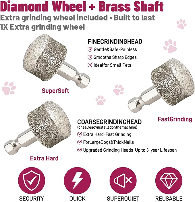 Quiet Dog Nail Grinder with Guard for Dogs Cats | Electric,4-Speed, LED Lights, Grinding Bits, Rechargeable Cordless, Safe Painless, Pet Nail Trimmer for small medium Breeds