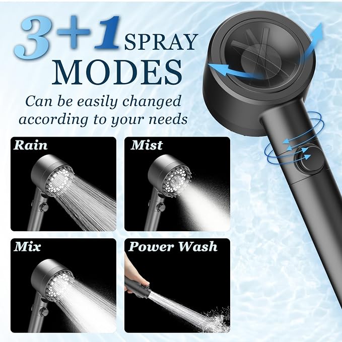 FEELSO Filtered Shower Head with Handheld, High Pressure 4 Spray Showerhead with Filters & Upgraded Anti-clog Nozzles for Hard Water -Remove Chlorine, Reduce Dry Itchy Skin -ON/OFF Switch for Pet Bath