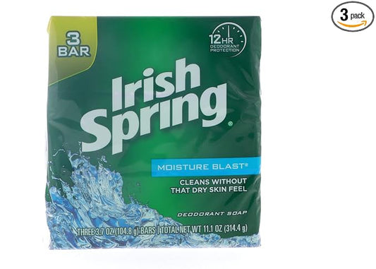 Irish Spring Deodorant Soap Moisture Blast 3.75 oz 3 bar (2 pack)