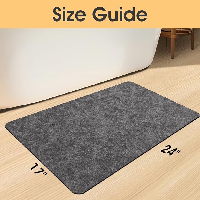 ACCUMTEK Non Slip Bath Mat, Thin Bathroom Rugs Fit Under Door, Quick Dry Bath Mats, Machine Washable Bath Rugs for Bathroom, Bathtub & Kitchen, Charcoal Gray/Crackle/24 x17