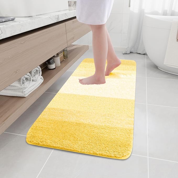 Arotive Microfiber Bathroom Rugs, Shaggy Soft and Absorbent Bath Rug, Thick Plush Machine Washable Dry Bath Mats for Bathroom, Tub and Shower, 47x17, Yellow, Rectangular