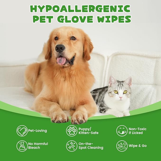 Pet Glove Wipes for Dogs and Cats, 20 Individually Wrapped Packs pet wipes, wash gloves Safe for Sensitive Skin, Quick Deodorizing, Loose Hair Removal, Full Body Grooming for Fur, Paws, Eyes & Ears | Pet Wipes Gloves 20 &32 Individual Packing for Sensi...