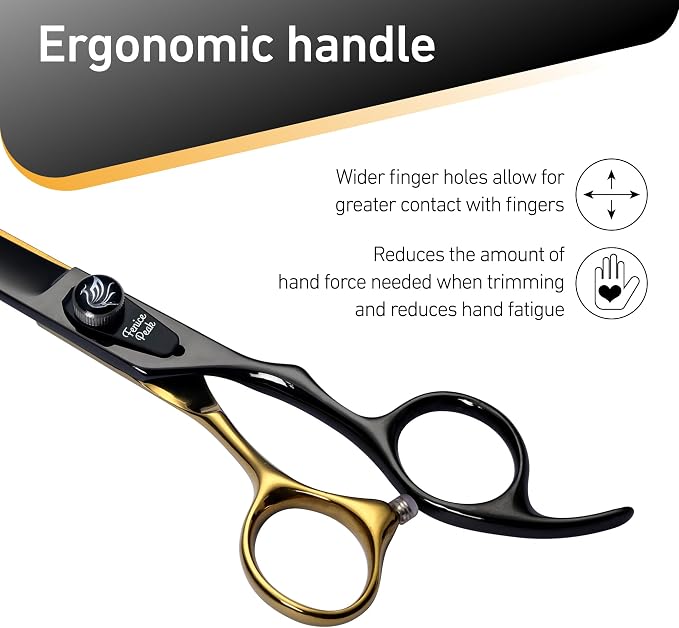 7'' Black Dog Grooming Scissors Goldern Straight Shears with Ergonomic Offest Handle and Pattern Screw Pet Grooming Trimming Shears Durable and Sharp 440C