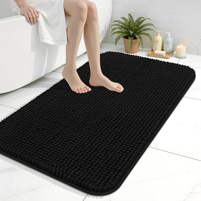 Arotive Bathroom Rugs 36" x 24", Ultra Soft Absorbent Chenille Bath Rugs, Rubber Backing, Machine Washable Bath Mats for Bathroom Floor, Tub and Shower, Home Decor Accessories, Black