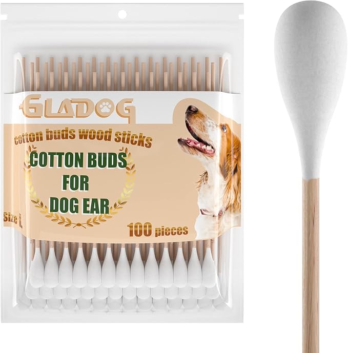 GLADOG 6 Inch Professional Large Cotton Buds for Dogs, Specially Designed Dog Cotton Buds with Wood Handle, Large Means Safe