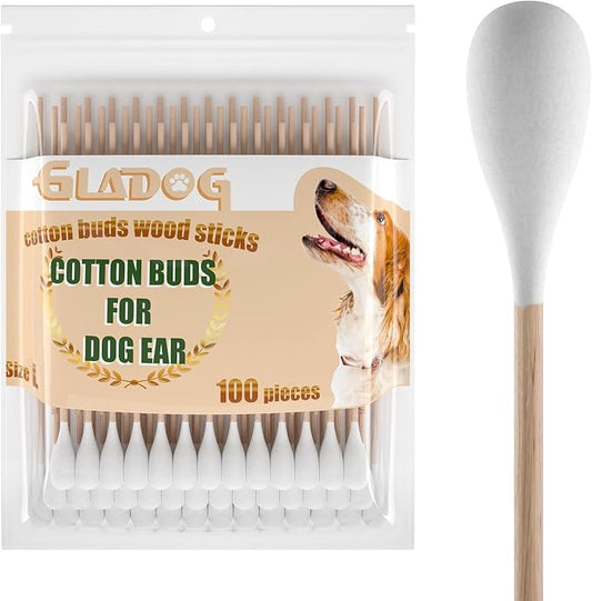 GLADOG 6 Inch Professional Large Cotton Buds for Dogs, Specially Designed Dog Cotton Buds with Wood Handle, Large Means Safe