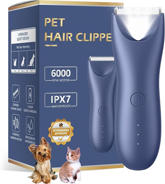 Dog Clippers with LED Light - Quiet Pet Grooming Kit for Paws, Eyes, Ears, Face, Rump - Waterproof Cordless Cat Hair Trimmer for Small Medium Dogs & Animals