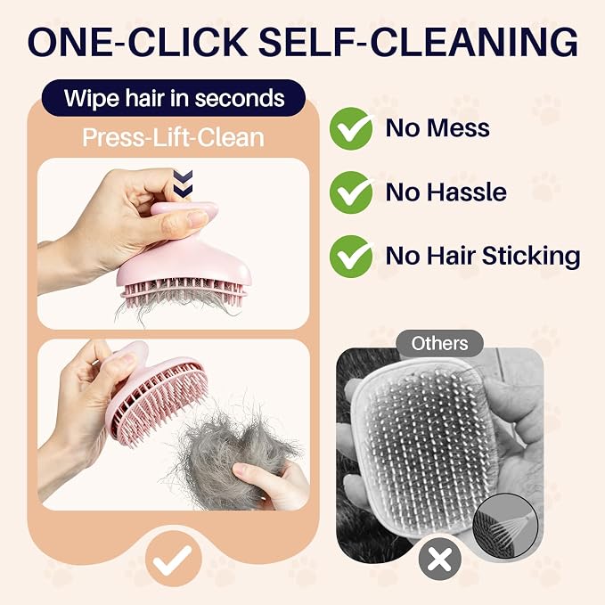 Oleamuo Dog Bath Brush for Grooming & Shedding, Self-Cleaning Pet Scrubber | One-Click Hair Release, Helps Reduce Shedding, For Short & Long-Haired Dogs and Cats, Wet & Dry Use(Purple)