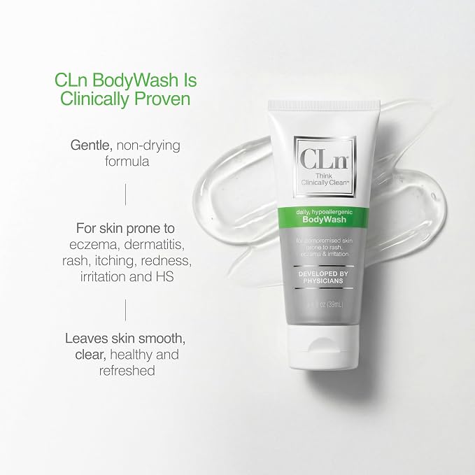 CLn® BodyWash – Non-Drying Body Wash Preserved with Sodium Hypochlorite, For Compromised Skin Prone to Eczema, Dermatitis, Rash & Hidradenitis Suppurativa, Fragrance-Free & Paraben-Free, 3 fl oz
