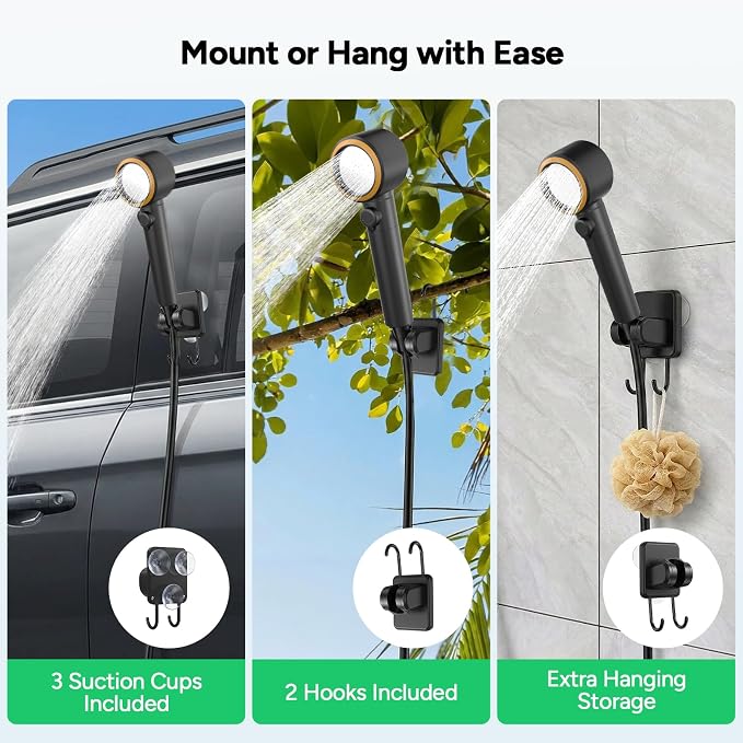 DR.PREPARE Portable Shower, 8000mAh Battery, 180-Min Runtime, 1.59 GPM Strong Flow, 3 Spray Modes, IPX8 Waterproof Camping Shower with LED Display, Portable Shower for Camping, Pets, Beach & Hiking
