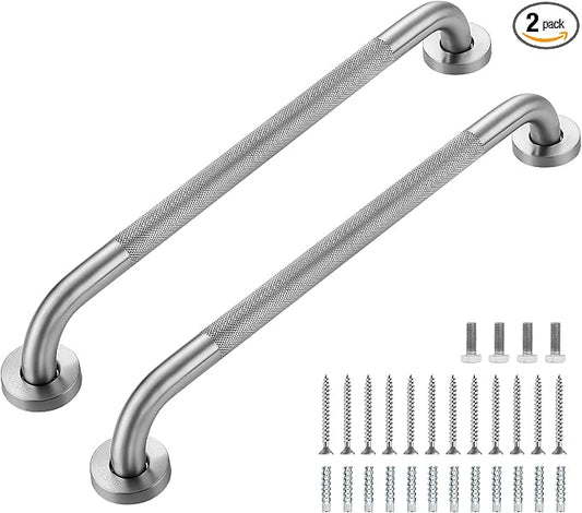 Grab Bars for Shower, 2 Pack 20-Inch Anti Slip Shower Handles for Elderly, Stainless Steel Handicap Grab Bars for Bathroom, Toilet (Brushed Nickel, 1" Diameter)
