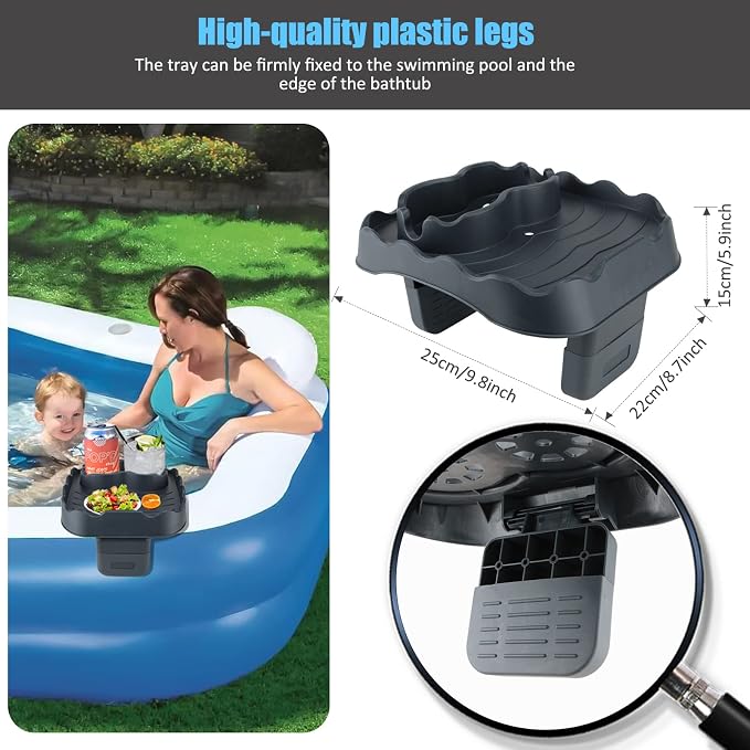 Hot Tub Side Table Tray with 2 Cup Holders, Foldable Drink Holder and Snacks Tray Outdoor Hot Tub Accessories for Inflatable Spa/Pool/Bathtub (Gray)