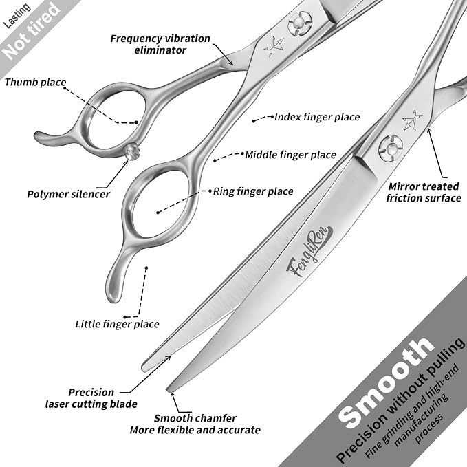 High-end Professional Dog Grooming Curved Scissors Pet Curved Shears 7 Inches Extremely Very Sharp Made Of Stainless Steel Alloy By Hand For Dog Cat Groomer