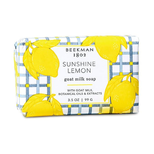 Beekman 1802 Goat Milk Soap – Moisturizing Hand & Body Soap Bar with Shea Butter & Botanical Oils, Triple-Milled, Non-Drying, Made for Sensitive Skin, Sunshine Lemon 3.5 oz