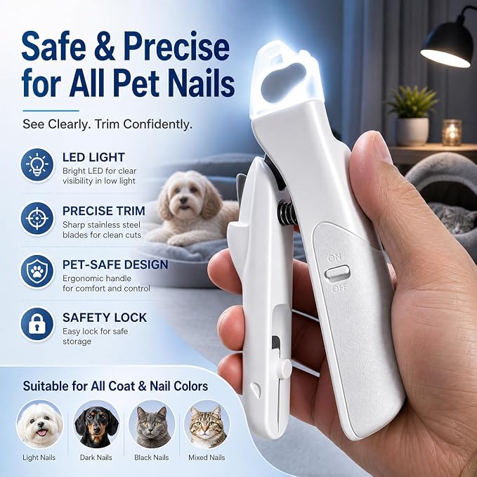 Professional Dog & Cat Nail Clippers – LED Light Dog Nail Clippers with Safety Guard, Ergonomic Pet Nail Clippers for Puppies, Small & Large Dogs, Dog Toenail Clippers, Cat Nail Trimmer