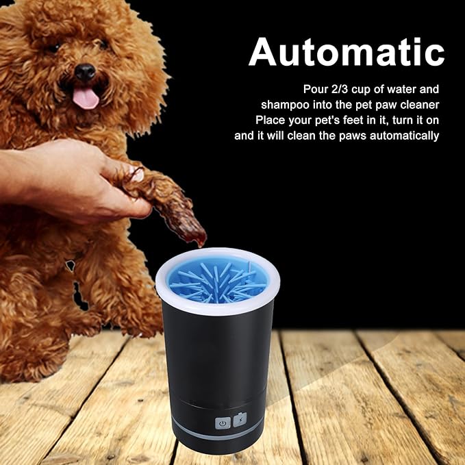 Automatic Dog Cleaner Cup, USB Rechargeable, Portable Electric Foot Washer for Small to Medium Dogs Cats, Black White