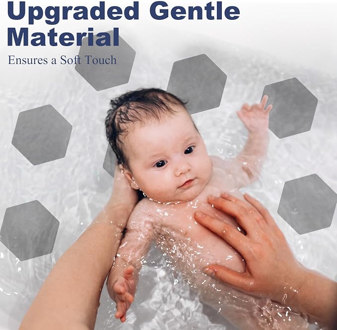 Gecork 28 PCS Shower Floor Non Slip Stickers with Strong Adhesive, Invisible & Durable Anti Slip Shower Stickers with Scraper for Bath Tub, Pools and Stairs, Grey, Hexagonal