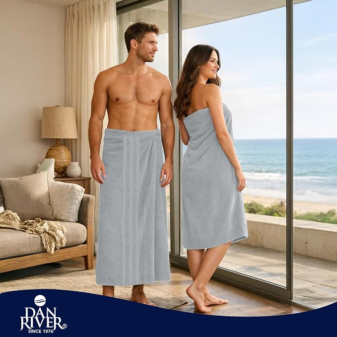DAN RIVER 2 Pack Bath Sheets Extra Large 35x70, Large Bath Towels for Adults, XL Oversized Heavy Duty Towel Set, 600 GSM 100% Ring Spun Cotton, Soft Quick Dry, Silver