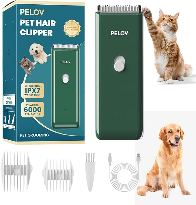 Dog Clipper Pet Grooming Kit Low Noise, Rechargeable Cordless Pet Shaver Waterproof Hair Trimmer for Small, Medium Dogs Cats Animals