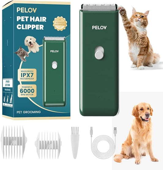 Dog Clipper Pet Grooming Kit Low Noise, Rechargeable Cordless Pet Shaver Waterproof Hair Trimmer for Small, Medium Dogs Cats Animals