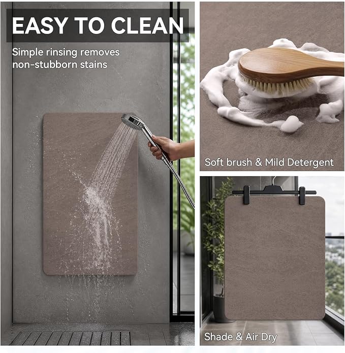 MontVoo -Bath Mat Rug-Rubber Backing Non Slip Quick Dry Absorbent Thin Bathroom Rugs Fit Under Door-Faux Suede Surface Bathroom Floor Mats-Shower Rug for in Front of Bathtub Shower Brown 17"x27.5"